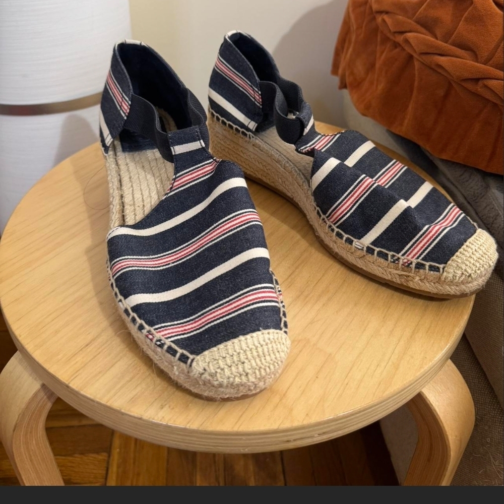 Tory Burch Navy and Red Striped Espadrilles